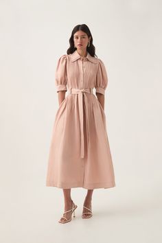 Madeleine Belted Midi Dress | Blush Pink | Aje – Aje ROW Elegant Button-up Puff Sleeve Dress For Spring, Elegant Puff Sleeve Button-up Dress For Spring, Elegant Spring Puff Sleeve Button-up Dress, Semi-formal Button-up Dress With Button Cuffs, Elegant Button-up Puff Sleeve Dress For Work, Elegant Button-up Dress With Cuffed Sleeves, Chic Button-up Puff Sleeve Dress, Elegant Puff Sleeve Dress With Button Cuffs For Spring, Elegant Spring Puff Sleeve Dress With Button Cuffs