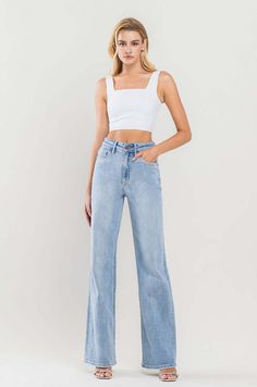 90's Stretch Vintage Flare Jeans Retro High Rise Flare Jeans For Spring, 90s Inspired Wide Leg Denim Jeans, Retro High Waist Jeans With Frayed Hem, 90s Inspired Wide Leg Denim Bottoms, Casual Cutoff Flare Jeans In Rigid Denim, Casual Rigid Denim Cutoff Flare Jeans, Light Wash High Rise Retro Flare Jeans, Retro High Rise Light Wash Flare Jeans, 90s Style Summer Denim Flare Jeans