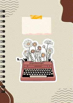 an old - fashioned typewriter with flowers on it and a note attached to the side