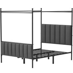 an image of a bed frame with headboard and foot board in black metal finish