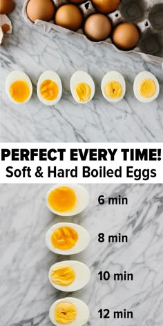 hard boiled eggs in cartons with the words perfect every time soft and hard boiled eggs