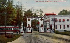 an old postcard shows the entrance to olympic park