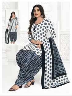 Maher Cotton Printed Patiala Suit Readymade soft cotton fabric. Comes with dupatta and Patiala pant. Sleeves attached as per image. Stay stylish and comfortable with this Maher Patiala Suit. Crafted from soft cotton fabric, this colorful suit is designed to flatter your silhouette and has a printed pattern for subtle flair. Perfect for everyday wear. White Lawn Suit With Printed Motifs For Navratri, White Cotton Palazzo Set With Dupatta, Cotton Anarkali Churidar With Printed Border, Anarkali Churidar With Printed Border In Cotton, Anarkali Cotton Palazzo Set With Printed Border, Diwali Cotton Churidar With Printed Border, White Mulmul Sets With Printed Border, White Anarkali Churidar With Block Print, Multicolor Cotton Unstitched Suit With Long Sleeves