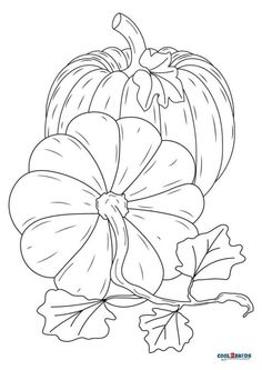 a pumpkin and leaves coloring page