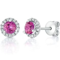 This matching pair of women's earrings features two round brilliant cut genuine pink topaz gemstones and round brilliant cut natural diamonds. All diamonds are set in solid 10K white gold with 10k white gold heavy weight push backs. Pink Diamond Earrings With Accents, Pink Brilliant Cut Diamond Earrings, Pink Diamond Earrings With Diamond Accents, Pink Round Diamond Earrings, Pink Round Brilliant Cut Earrings, Pink Brilliant Cut Round Earrings, Pink Diamond Earrings With Prong Setting For Anniversary, Pink Brilliant Cut Round Diamond Earrings, Pink Diamond Earrings With Prong Setting