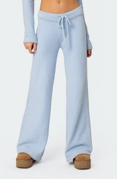 EDIKTED Plush Supersoft Knit Drawstring Pants | Nordstrom Fabric Matching, Swimwear Dress, Blue Pants, Knit Pants, Drawstring Pants, Preppy Outfits, Dream Clothes, S Models, Soft Knits