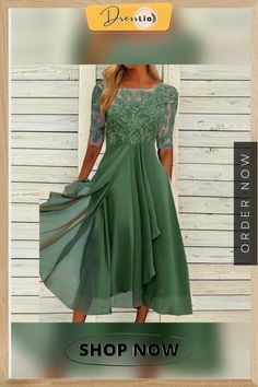 Casual and Comfortable General Dress Wedding Guest Dress Casual, Stylish Lady, Fresh Dress, Airy Dress, Lace Chiffon, Chiffon Lace, Chic Dress, Midi Dresses, Women's Fashion Dresses