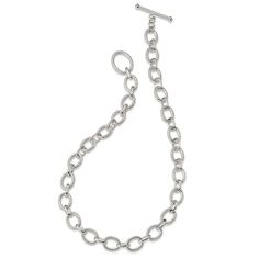 Sterling silver polished and textured fancy link chain necklace with toggle clasp. Measures approximately 18"L x 1/2"W. Chain Link Necklace Silver, Silver Link Chain, Silver Link Bracelet, Fancy Necklace, School Jewelry, Bow Jewelry, Link Chain Necklace, Coin Jewelry, Jewelry Companies