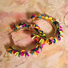 Large Sequined Hoop Earrings Multicolored Beaded Dangle Earrings Statement Jewelry - Etsy Resin Jewerly, Sequin Jewelry, Bright Rainbow, Lightweight Earrings, Colorful Earrings, Beaded Dangle Earrings, Earrings Statement, Crochet Handbags, Light Weight Earrings