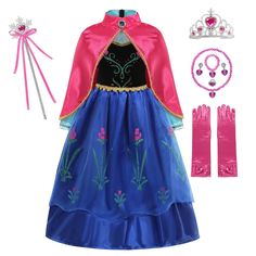 PRICES MAY VARY. What an amazing princess style costume. This dress cleverly mixes pink and blue to make your girl stand out from any crowd. The set includes: dress*1, crown*1, magic wand*1, braided curly hair wig*1, gloves*1, necklace*1, bracelet*1, a pair of earrings, rings*1 and other rich accessories. This product can realize the girl's princess dream, let us help the girl become the most beautiful princess together. High-quality material: Using high-quality skin-friendly material, it will n Princess Anna Costume, Frozen Cosplay, Birthday Christmas Party, Anna Costume, Costume For Girls, Anna Dress, Princess Anna, Princess Costume, Cosplay Dress