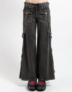 TRIPP NYC - STUDDED POWER PANT BLACK DENIM Dark Wash Flare Bottoms For Streetwear, Edgy Flare Denim Jeans, Edgy Flare Jeans For Fall, Punk Style Wide Leg Jeans, Grunge Denim Bottoms With Belt Loops, Fall Streetwear Flare Jeans With Belt Loops, Edgy High Waist Flare Jeans With Five Pockets, High Waist Edgy Flare Jeans With Five Pockets, Edgy High-waist Flare Jeans With Five Pockets