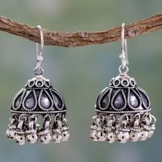 Fair Trade Jewelry Sterling Silver Chandelier Earrings - Silver Bells | NOVICA Chime Earrings, Black Metal Jewelry, Desi Jewellery, Sterling Silver Flower Necklace, Oxidised Earrings, Porcelain Dishes, Handmade Jewelry Ideas, Oxidised Silver Jewelry, Silver Chandelier Earrings