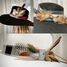 Welcome to Rodeochics..custom handmade Feathered Hatbands made with Genuine Pendleton(R) Fabric or Genuine Italian Wool Fabrics. Accented with Gorgeous feathers.   Company Logo Hatbands available. Please convo for info. RODEOCHICS  is proud to be the FIRST and the  original Designer on Etsy of Genuine Pendleton® Fabric Custom made  hatbands. For over 5 years I have been custom making these bands for clients whom love them and come back again and again.  Be rest assured you are getting an origina Adjustable Hat Bands For Country Events In Fall, Adjustable Fedora Costume Hats For Fall, Vintage Adjustable Mini Hats For Festivals, Adjustable Vintage Mini Hats For Festivals, Bohemian Hat Band For Festivals, Bohemian Adjustable Headband Hat, Adjustable Multicolor Hat For Western-themed Events, Bohemian Adjustable Felt Hat For Kentucky Derby, Adjustable Bohemian Felt Hat For Kentucky Derby