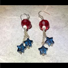 Brand New One Of A Kind Quality Hand Crafted Patriotic 4th Of July Excellent Gift For Yourself (Or Someone Else ;)) Red Star-shaped Beaded Jewelry, Patriotic Red Star-shaped Earrings, Nickel Free Dangle Jewelry For 4th Of July, Patriotic Adjustable Dangle Jewelry, Patriotic Dangle Jewelry For Gifts, Handmade Red Star Jewelry, Red Dangle Jewelry For 4th Of July, Patriotic Red Star Earrings, Red Star-shaped Jewelry For Parties