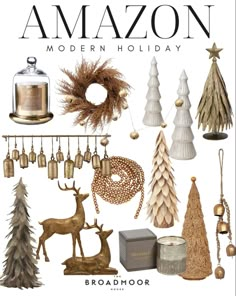 the cover of an amazon holiday catalog with christmas decorations and other items on white background