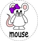 a mouse with a purple bow on it's head and the word mouse written in black