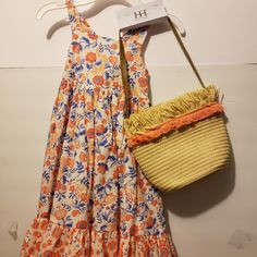 Beautiful, Colorful Sundress Made By Haute Hippy Size 4 With Matching Bag Orange Summer Dress For Picnic, Orange Summer Picnic Dress, Orange Ruffled Sundress For Vacation, Casual Sundress For Playdate In Summer, Casual Floral Print Sundress For Playtime, Orange Summer Sundress With Ruffles, Casual Sundress For Playtime In Spring, Orange Cotton Sundress For Day Out, Casual Multicolor Sundress For Playtime