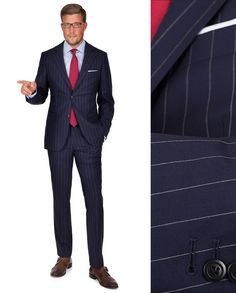 NAVY PINSTRIPE SUIT Navy Pinstripe Suit, Grey Suit Men, Grey Suit, Suit Men, Pinstripe Suit, Gray Suit, Wool Fabric, Mens Suits, Custom Made