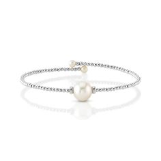 14K Gold White Freshwater Pearl Beaded Bangle Bracelet Panda Nails, 2mm Beads, Single Pearl Necklace, Beaded Bangles Bracelets, Mother Of Pearl Jewelry, Solitaire Necklace, White Gold Chains, Bead Bangles, Solitaire Necklaces