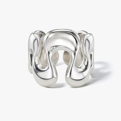 Our Boldest Ring yet. This sterling silver version of our Sené Ring is a statement ring like no other. Inspired by curving lines in Afro-modernist architecture from Senegal, this showstopper is an unforgettable piece that brings all the chic to any look. Choose between two finishes: A soft matte "Brushed Satin" finish and ultra glossy "High Polish". The interior of both styles is smooth high polish for a comfortable fit. We recommend ordering half a size larger than your usual to ensure the best Elegant Metal Dome Ring With Polished Finish, Elegant Polished Metal Dome Ring, Modern Open Dome Ring In Metal, Modern Open Dome Ring, Modern Metal Dome Open Ring, Modern Metal Dome Ring With Polished Finish, Modern Jewelry With Unique Design And Open Ring, Modern Jewelry With Unique Design And Open Band, Metal Rings For Formal Occasions With A Modern Twist