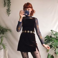 Simple Vintage Dress, Grunge Style Aesthetic, Mathilda Mai, 90’s Outfits, Crushed Velvet Fabric, Dress For Party, Artsy Outfit, 90s Dress