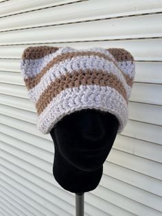 Striped Crochet Beanie with cat ears. Handmade with love in Greece! Yarn used: - Kartopu Alpaca Polo (60% Acrylic, 20% Wool, 20% Alpaca) - Kartopu Melange Wool Lux (77% Acrylic, 20% Wool, 3% Metallic) Beanie Cat Ears, Beanie With Cat Ears, Striped Crochet Beanie, Cat Ears Beanie, Crochet Cat Beanie, Beanie Collection, Cat Ears Hat, Cat Eared Beanie, Handmade Beanies