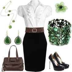 Work/business attire with a fresh splash of green Work Attire, Office Outfits, Shoes And Accessories, Work Fashion, Look Chic, Look Fashion