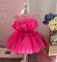 Hot Pink Tulle Girl Dress Butterfly Birthday Dress, Neon Pink Dresses, Pink Baby Dress, Barbie Pink Dress, First Birthday Dress, Girls Ruffle Dress, Bright Pink Dresses, Pink Tulle Dress