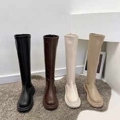 New Women Knee High Boots Autumn Winter Female Platform PU Leather Long Boots - GG,5 Winter Knee-high Polyurethane Boots, Knee-high Polyurethane Boots For Winter, Knee-high Polyurethane Winter Boots, Fall Outdoor Martin Boots In Faux Leather, Fall Outdoor Faux Leather Martin Boots, Trendy Winter Knee-high Polyurethane Boots, Casual Knee-high Faux Leather Boots With Round Toe, Trendy Knee-high Polyurethane Boots For Winter, Trendy Polyurethane Knee-high Boots For Winter