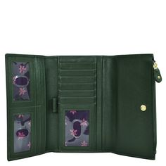 This day-to-night clutch wallet is crafted in soft full-grain leather in a dark forest green color. It is a perfect plus one for your bag or a standout on its own. Details Hand painted original artwork. Genuine leather exterior and trim. Snap button entry. Eight credit card holders, three ID Window, three multipurpose slip in pockets. Zippered pocket at edge. Rear zippered pocket with gusset. Dimensions Width: 7.5”/19cm Height: 4.25”/10.75cm Weight: 0.34Lbs./0.15Kgs. Dark Forest Green Color, Credit Card Holders, Three Fold, Forest Green Color, Dark Forest Green, Fold Wallet, Wallet Phone Case, Credit Card Holder, Dark Forest