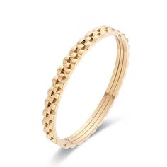 Look fashionably on-time with Watch Band Bangle! This eye-catching bangle has the look of a classic watch band but with the added sparkle of jewelry. Get ready to be the envy of the office or party with this unique accessory. Mix and match with your favorite watch for an eye-catching look! 18k Gold Plated over Stainless Steel 6mm width Hypoallergenic Water & Tarnish Resistant Sunglass Chain, Jewelry Studio, Classic Watches, Gold Bangle, Cz Stone, Accessories Unique, Gold Bangles, Steel Bracelet, Gold Bands