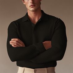 Season:Fall,Spring; Fabric:Knit,Rib Fabrics; Sleeve Length:Long Sleeve; Gender:Men's; Style:Basic,Formal,Muscle,Warm; Tops Type:Golf Polo,Polo Shirt; Occasion:Formal,Holiday,Casual,Work,Club,Active; Pattern:Solid Color; Design:Button; Neckline:Ribbed Polo Collar; Listing Date:09/20/2024; Knit Style:Ribbed Grey Polo Shirt, Black White Yellow, Spring Fabric, Style Basic, Knit Style, Polo Collar, Casual Work, Golf Polo, Spring And Fall