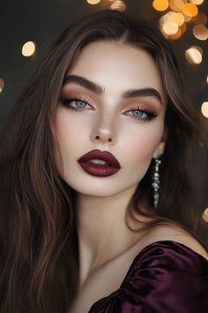 Shimmer, shine, and dazzle with these glam makeup looks! From bold eyes to radiant highlights and luscious lips, these styles are perfect for parties, weddings, or nights out.  #GlamMakeup #MakeupGoals #PartyReady #BeautyInspo #FlawlessLook #BurgundyMakeupLooks Makeup For A Burgundy Dress, Party Makeup Looks Night, Cold Weather Makeup, Burgundy Makeup Look, Glam Makeup Looks, Burgundy Makeup, Party Makeup Looks, Bold Eyes, Shimmer Shine