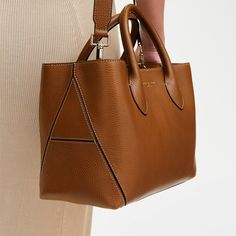 Midi London Leather Tote Bag in Tan Pebble | Aspinal of London Modern Shoulder Bag With Double Handle And Smooth Grain, Cognac Calf Leather Double Handle Satchel, Cognac Double Handle Calf Leather Satchel, Luxury Structured Shoulder Bag, Modern Leather Satchel, Timeless Leather Bag For Work, Luxury Structured Shoulder Bag With Smooth Grain, Timeless Leather Tote Satchel, Timeless Textured Leather Tote Satchel