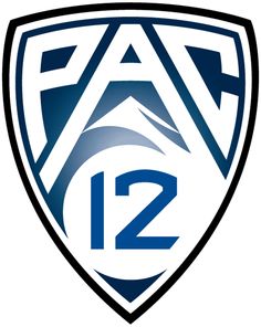 the pac 12 logo is shown in red and white