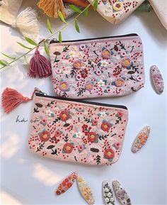 Pink Floral Embroidered Clutch Bag, Embroidered Pink Pouch For Gift, Embroidered Pink Pouch For Gifts, Pink Embroidered Pouch For Gift, Embroidered Pink Pouch As Gift, Embroidered Pink Pouch Clutch, Pink Embroidered Pouch Clutch, Handmade Makeup Bag, Handmade Makeup