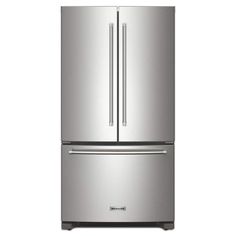 a stainless steel refrigerator freezer with two doors