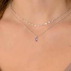 This layered tiny Amethys droplet necklace is a set of 2. The chains are solid sterling silver 925. They have an extension so that the size can be adjusted. The one necklace is a plain chain while the other has a teardrop on it. Droplet Necklace, Amethyst Crystal Necklace, Double Layer Necklace, Silver Necklace Set, Necklace Amethyst, Layered Necklaces Silver, Necklace Layered, Layer Necklace, Set Necklace