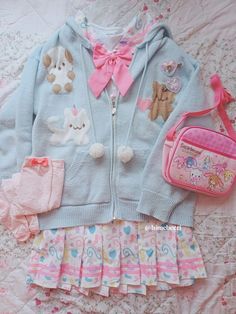 Casual J Fashion, Yumekawa Fashion, Kawaii Kei Outfit, Fairykei Aesthetic, Decora Clothes, Jojifuku Aesthetic, Yume Kawaii Aesthetic, Jojifuku Outfit, Pastel Kawaii Outfits