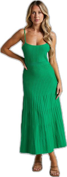 Chic Green Knit Midi Dress, Elegant Green Knit Midi Dress, Green Ribbed Midi Dress, Green Knit Party Dress, Green Knit Midi Dress For Spring, Green Stretch Midi Dress, Spring A-line Knit Dresses, Casual Green Ribbed Midi Dress, Green Stretch Midi-length Dress