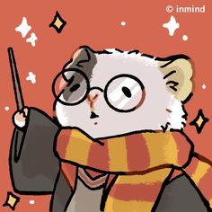 an animal with glasses and a scarf holding a wand