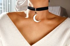 *Vegan velvet (synthetic velvet) Adjustable with extender from 12.5 to 15.0 inches, for other custom lengths please add preferred measurements in order note x Crescent Moon Choker, Festival Choker With Moon Charm, Elegant Moon Charm Choker, Crescent Moon Charm Choker, Moon Choker Necklace, Moon Choker, Big Moon, Choker Silver, Velvet Choker