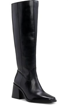 Vince Camuto Sangeti Knee High Boot (Women) | Nordstrom Black Leather Boots Knee High, Tall Heeled Boots, Vince Camuto Boots, Timeless Outfits, Boots Square Toe, Boots For Short Women, Black Knee High Boots, Black Boots Tall, Hoi An