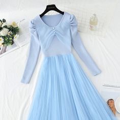 Fabric: Knitted Size: S M L XL Color: apricot, blue, black Knitted Dress, Long Skirt, Apricot, Knit Dress, Tulle Skirt, Blue Black, Mesh, Skirt, Fabric