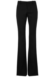 Elegant Black Flares For Evening, Black Elegant Evening Flares, Elegant Black Evening Flares, Elegant Black Flares For Night Out, Elegant Straight Leg Formal Flares, Elegant Flares For Night Out, Classic Fitted Flares For Workwear, Fitted Elastane Flare Trousers, Elegant Black Flares For Party