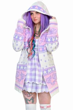 Pastel Ribbon Zip Up Hoodie | My Violet 80s Inspired Outfits, Pastel Plaid, Plaid Pleated Skirt, Hair Model, Holiday Stocking, Purple Plaid, Perfect Pink, Cozy Fits, Fit Check