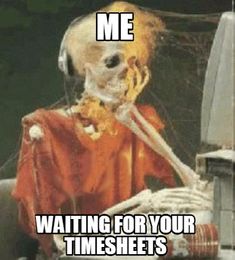 a skeleton sitting on top of a toilet in front of a computer screen with the caption, resonder os e - mails