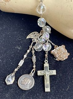 Handmade Silver Vintage Rosary, Vintage Silver Handmade Rosary, Handmade Vintage Silver Rosary, Vintage Silver Rosary Bracelet As Gift, Antique Crucifix Collectible Jewelry, Antique Collectible Crucifix Jewelry, Vintage Nickel-free Crucifix Jewelry, Vintage Nickel-free Crucifix Necklace, Vintage Miraculous Medal Pendant Jewelry