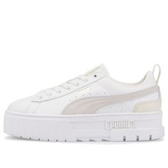 (WMNS) Puma Mayze Shoes 'Beige White' 381983-13 (SNKR/Skate/Casual/Women's/Thick Sole) Puma Sneakers With Round Toe For Spring, Puma Sneakers For Light Sports With Round Toe, Puma Sneakers With Round Toe, Synthetic Skate Shoes With Puma Logo, White Puma Logo Skate Shoes With Round Toe, Puma Sneakers With White Sole And Round Toe, White Puma Skate Shoes With Round Toe, Puma Logo Synthetic Skate Shoes, Casual Lace-up Skate Shoes With Puma Logo