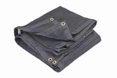 three folded gray linens on top of each other, with gold buttons in the middle